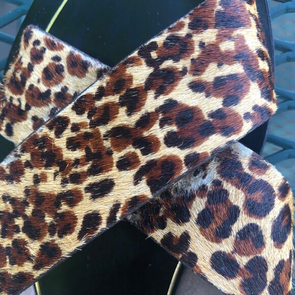 J Crew Leopard Print Cross Strap Sandals Size 7 Leather Slides Flip Flops NOTE - Picture 15 of 16